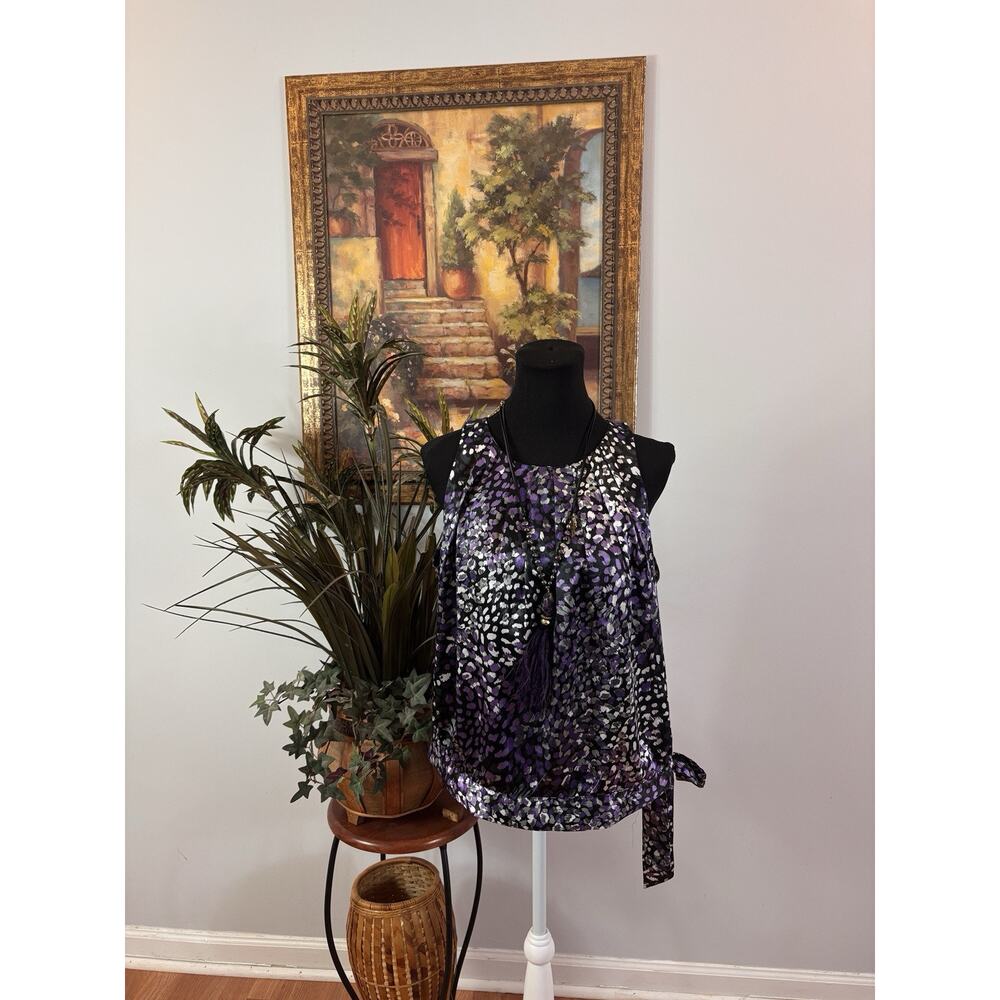 APT 9 Women Blouse PL sleeveless‎ Collarless Pullover Pleated Boho Minimalist